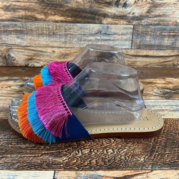 Mystique Caracas Slide Sandals Women's 9 Leather Fringe Shoe Summer Unique Fun - Picture 2 of 9